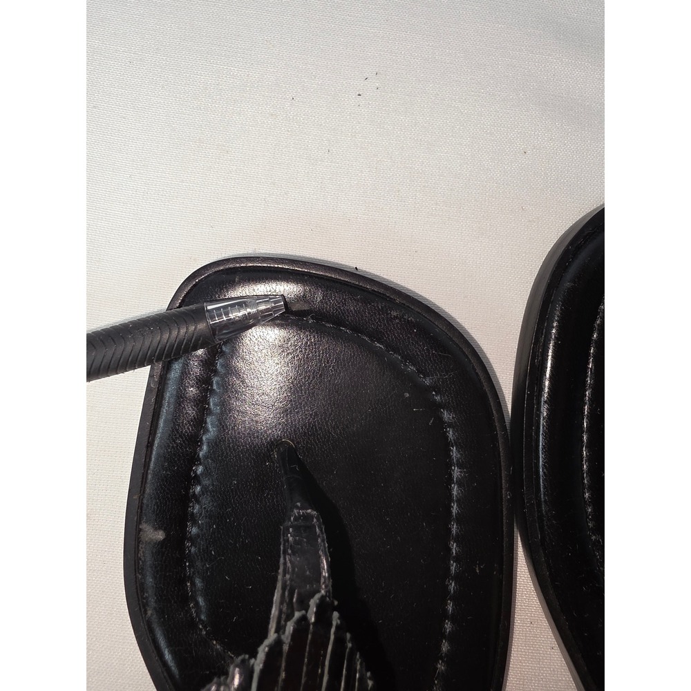 Lauren Ralph Lauren Black Croc Embossed Fringe Thong Sandals sz6.5 SquareToe 368 - Picture 6 of 8
